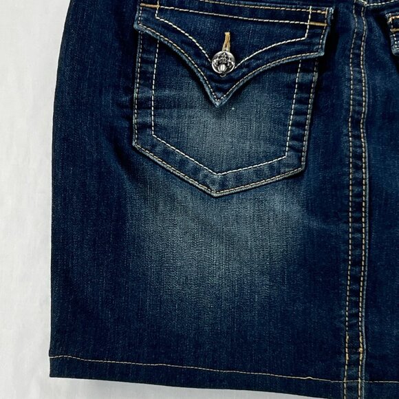 Miss Me Signature Mid Skirt Womens 28 Straight Mini Stretch Zip Denim Dark Wash - Picture 10 of 13